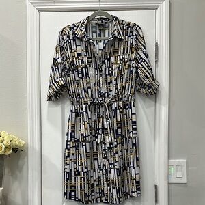 Blue and White Short Sleeve Mini Dress